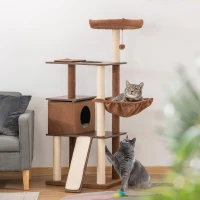 PawHut 58" Huge Cat Tree Kitty Activity Center Cat Climbing Toy Rest Pet Furniture with Sisal Scratching Post Pad Condo Bed Perch Ladder Hanging Ball Brown(m-1)
