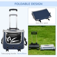 PawHut 3 IN 1 Dog Carrier, Foldable Pet Backpack, Luggage with Telescoping Handle, Adjustable Shoulder Strap for Small Cats & Dogs Travel Hiking, Light Grey(m-6)
