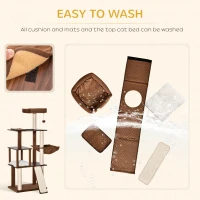 PawHut 58" Huge Cat Tree Kitty Activity Center Cat Climbing Toy Rest Pet Furniture with Sisal Scratching Post Pad Condo Bed Perch Ladder Hanging Ball Brown(m-7)