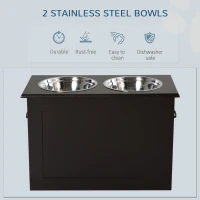 PawHut Elevated Dog Bowls for Large Dogs with Storage 2 Stainless Steel Dog Bowls， Elevated Base for Large Dogs, Coffee(m-5)