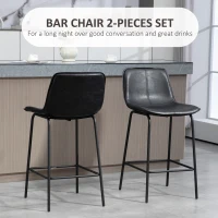 HOMCOM Bar Stools Set of 2, Upholstered Counter Height Bar Chairs, Kitchen Stools with Steel Legs(m-4)