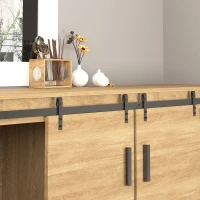 HOMCOM Mini Sliding Barn Door Hardware Kit for Double Doors, TV Stands, Cabinet Barn Door Hardware Kit, Fit 17.7" Wide Door Panel (J Shape), Black(m-6)