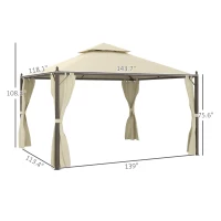 Outsunny 10' x 12' Outdoor Patio Gazebo with Curtains, Two-Tier Roof, Beige(m-3)