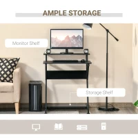 HOMCOM 28" Compact Computer Desk, Industrial Z-Shaped Writing Desk with Monitor Shelf and Storage, Workstation for Home Office, Black(m-4)