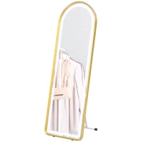 HOMCOM Standing Mirror with LED Lights, 58" x 20" Floor Mirror, Full Body Mirror with Dimmable and 3 Colour Lighting, Gold(m-2)