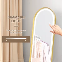 HOMCOM Standing Mirror with LED Lights, 58" x 20" Floor Mirror, Full Body Mirror with Dimmable and 3 Colour Lighting, Gold(m-5)