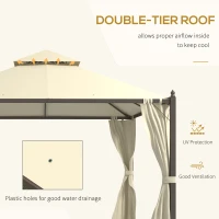 Outsunny 10' x 12' Outdoor Patio Gazebo with Curtains, Two-Tier Roof, Beige(m-4)