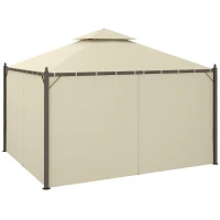 Outsunny 10' x 12' Outdoor Patio Gazebo with Curtains, Two-Tier Roof, Beige(m-1)