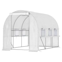 Outsunny 10' x 6.6' x 6.6' Walk-in Tunnel Greenhouse with Quality PE Cover, Zipper Doors & Mesh Windows, White(m-2)