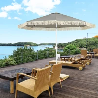 Outsunny 8.7 x 8.7 ft Outdoor Umbrella with Tilt, Vent, Patio Market Table Umbrella Parasol with Fringed Ruffles and Crank, Grey(m-1)