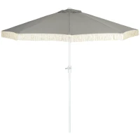 Outsunny 8.7 x 8.7 ft Outdoor Umbrella with Tilt, Vent, Patio Market Table Umbrella Parasol with Fringed Ruffles and Crank, Grey(m-2)