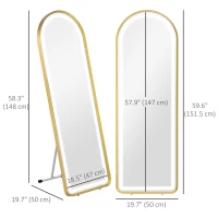 HOMCOM Standing Mirror with LED Lights, 58" x 20" Floor Mirror, Full Body Mirror with Dimmable and 3 Colour Lighting, Gold(m-3)