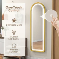 HOMCOM Standing Mirror with LED Lights, 58" x 20" Floor Mirror, Full Body Mirror with Dimmable and 3 Colour Lighting, Gold(m-4)