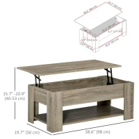 HOMCOM Lift Top Coffee Table with Hidden Storage Compartment and Open Shelf, Center Table for Living Room, Grey(m-3)