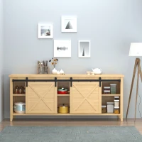 HOMCOM Mini Sliding Barn Door Hardware Kit for Double Doors, TV Stands, Cabinet Barn Door Hardware Kit, Fit 17.7" Wide Door Panel (J Shape), Black(m-1)