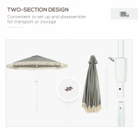 Outsunny 8.7 x 8.7 ft Outdoor Umbrella with Tilt, Vent, Patio Market Table Umbrella Parasol with Fringed Ruffles and Crank, Grey(m-9)