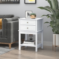 HOMCOM Modern Sofa Side Table, Accent End Table with Drawers and Storage Shelf, Nightstand for Bedroom Living Room, White