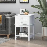 HOMCOM Modern Sofa Side Table, Accent End Table with Drawers and Storage Shelf, Nightstand for Bedroom Living Room, White(m-1)