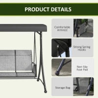 Outsunny 3 Person Outdoor Porch Swing Chair with Adjustable Canopy, Mixed Grey(m-6)