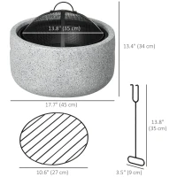 Outsunny 18" Round Outdoor Fire Pit Firepit Fireplace Wood-burning with Spark Screen Poker for Backyard Camping Bonfire, Grey(m-3)