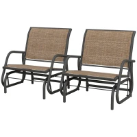 Outsunny 2 Pieces Outdoor Glider Chair, Steel Swing Chai with Curved Armrests for Porch, Garden, Poolside, Balcony, Mixed Brown(m-1)