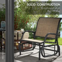 Outsunny 2 Pieces Outdoor Glider Chair, Steel Swing Chai with Curved Armrests for Porch, Garden, Poolside, Balcony, Mixed Brown(m-6)