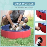 PawHut Folding Dog Pool Portable Pet Kiddie Swimming Pool, Outdoor/Indoor Puppy Bath Tub with Nonslip Bottom for Dogs & Cats,  (Φ32", Red)(m-7)