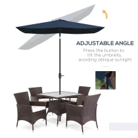Outsunny 6.5' x 10' Rectangular Market Umbrella, Patio Outdoor Table Umbrella with Crank and Push Button Tilt, Blue(m-4)