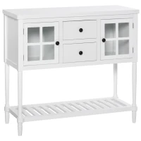 HOMCOM Modern Sideboard Buffet Cabinet, Kitchen Storage Cabinet with 2 Drawers, Bottom Shelf, Glass Doors, White(m-2)