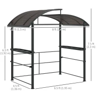 Outsunny 8' x 5' Grill Gazebo with Vented PC Roof, Side Shleves, Dark Grey(m-3)