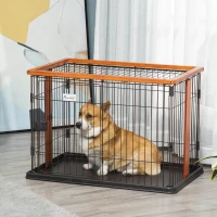PawHut Steel Dog Crate Cage, Lightweight Puppy Kennel, with Front Door, Secured Latch, No Leak Tray, for Small & Medium Sized Dog, 35" x 22.5" x 23.5"(m-1)
