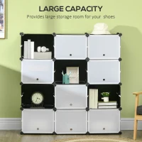 HOMCOM Cube Storage Organizer, 12-Cube Closet Organizer, DIY Modular Storage Cubes, Plastic Bookshelf with Doors for Living Room and Home Office(m-5)