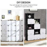 HOMCOM Cube Storage Organizer, 12-Cube Closet Organizer, DIY Modular Storage Cubes, Plastic Bookshelf with Doors for Living Room and Home Office(m-6)