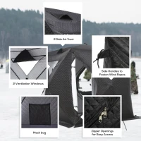Outsunny 2 Person Ice Fishing Shelter, Pop-up Ice Fishing Tent, Ice Shanty, Portable and Insulated, with 2 Doors and Carrying Bag, Black(m-7)