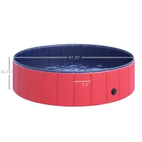 PawHut Folding Dog Pool Portable Pet Kiddie Swimming Pool, Outdoor/Indoor Puppy Bath Tub with Nonslip Bottom for Dogs & Cats,  (Φ47", Red)(m-3)
