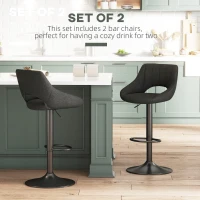 HOMCOM Swivel Bar Stools Set of 2, Linen Upholstered Counter Height Barstools with Round Metal Base(m-4)