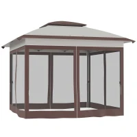Outsunny 12' x 12' Pop Up Canopy Tent with Netting and Carry Bag, Instant Sun Shelter with 137 sq.ft Shade, Beige and Brown(m-11)