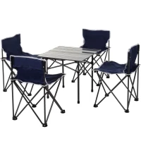 Outsunny Portable Picnic Table with 4 Stools and Carry Bag, Folding Camping Table and Chairs Set w/ Aluminum Roll-up Tabletop for Indoor Outdoor Travel Party BBQ(m-2)