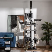 PawHut 94"-102" Floor to Ceiling Cat Tree High Cat Condo Scratching Post Activity Center Multi-Level Play House Dark Grey(m-1)