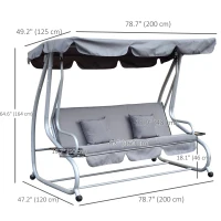 Outsunny 3-Seat Outdoor Patio Swing Chair, Converting Flat Bed, Canopy Swing with Adjustable Shade, Removable Cushions, Cup Holder, Grey(m-3)