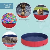 PawHut Folding Dog Pool Portable Pet Kiddie Swimming Pool, Outdoor/Indoor Puppy Bath Tub with Nonslip Bottom for Dogs & Cats,  (Φ63", Red)(m-7)