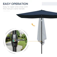 Outsunny 6.5' x 10' Rectangular Market Umbrella, Patio Outdoor Table Umbrella with Crank and Push Button Tilt, Blue(m-5)