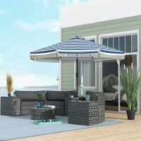 Outsunny 9ft Patio Umbrella Outdoor Table Umbrella w/ Tilt, Crank, Ruffled, 8 Ribs for Garden, Deck, Pool, Blue Stripe(m-2)