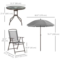 Outsunny 6 Pieces Outdoor Dining Set for 4 with Umbrella Patio Outdoor Furniture Set with Round Table 4 Folding Chairs Grey(m-3)