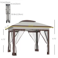 Outsunny 12' x 12' Pop Up Canopy Tent with Netting and Carry Bag, Instant Sun Shelter with 137 sq.ft Shade, Beige and Brown(m-3)