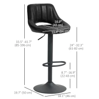 HOMCOM Swivel Bar Stools Set of 2, Faux Leather Upholstered Counter Height Barstools with Round Metal Base(m-3)