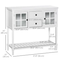 HOMCOM Modern Sideboard Buffet Cabinet, Kitchen Storage Cabinet with 2 Drawers, Bottom Shelf, Glass Doors, White(m-3)