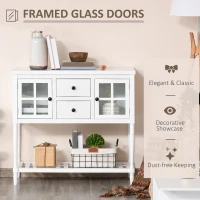 HOMCOM Modern Sideboard Buffet Cabinet, Kitchen Storage Cabinet with 2 Drawers, Bottom Shelf, Glass Doors, White(m-5)