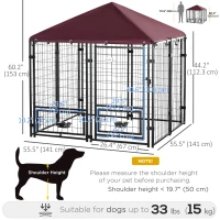 PawHut Outdoor Dog Kennel, Lockable Pet Playpen Crate, Welded Wire Steel Fence, Rotating Bowl Holders, Red(m-3)