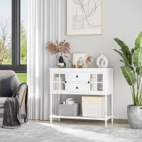HOMCOM Modern Sideboard Buffet Cabinet, Kitchen Storage Cabinet with 2 Drawers, Bottom Shelf, Glass Doors, White(m-4)